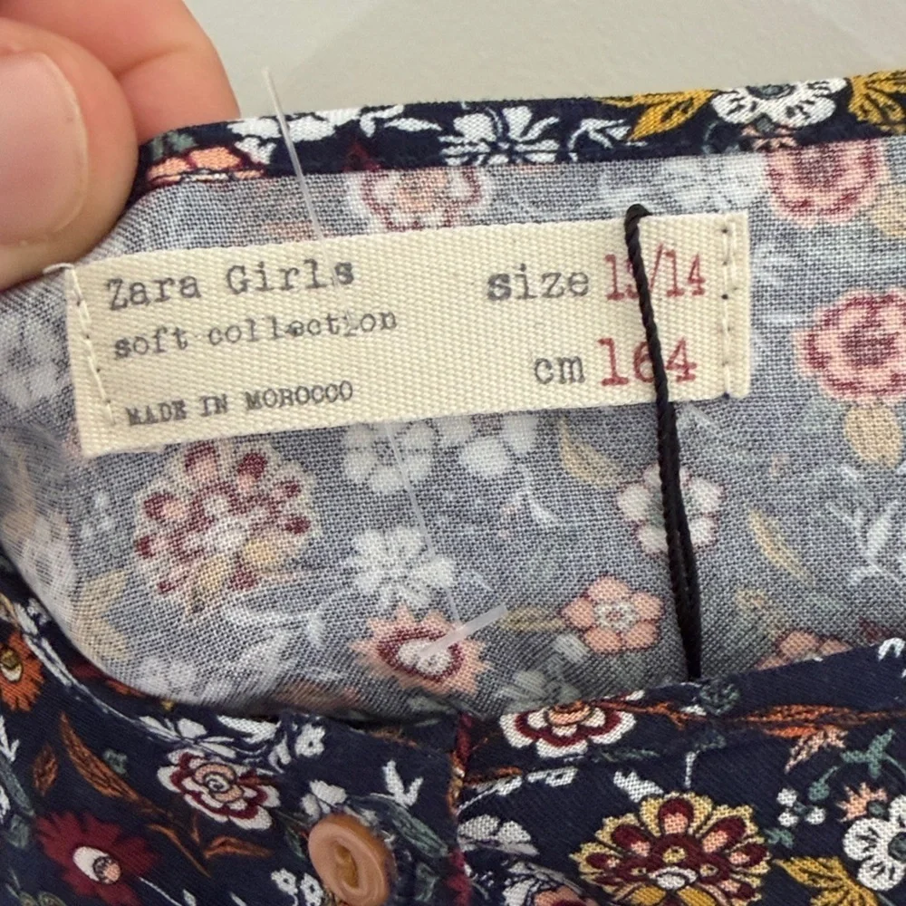 Zara Girls Navy Floral Button-Front Dress size 13/14